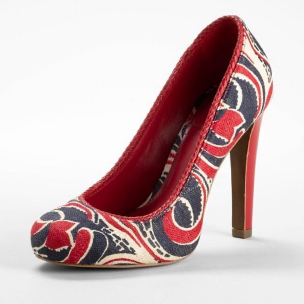 Tory Burch Ola Red and Navy Heels 6
